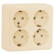 Розетка четверная c/з со шторками Этюд кремовая [уп 5шт]